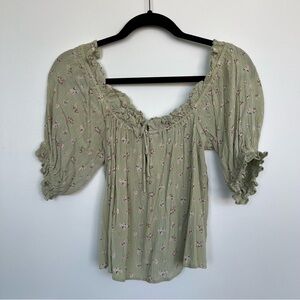 Billabong Green Puff Sleeve Smocked Blouse